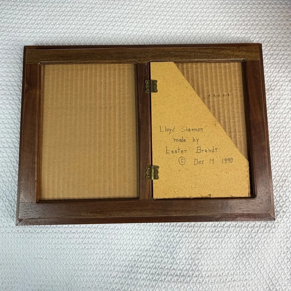 VTG 90s Handcrafted Wooden Double Picture Frames 5x7 Set of 2 Brown Wood Details
